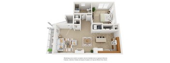 1 bedroom 1 bathroom floor plan at Villages a Curtis Park in Denver, Colorado