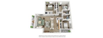 3 bedroom 2 bathroom floor plan at Villaes at Curtis Park in Denver, Colorado