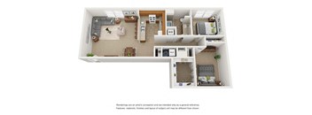 2 bedroom 1 bathroom floor plan at Villages at Curtis Park in Denver, Colorado