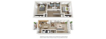 2 bedroom 2 bathroom floor plan at Villages at Curtis Park in Denver, Colorado