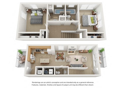 2 bedroom 2 bathroom floor plan at Villages at Curtis Park in Denver, Colorado