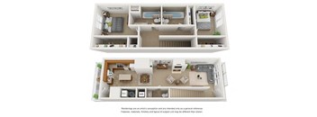 2 bedroom 2 bathroom floor plan at Villages at Curtis Park in Denver, Colorado
