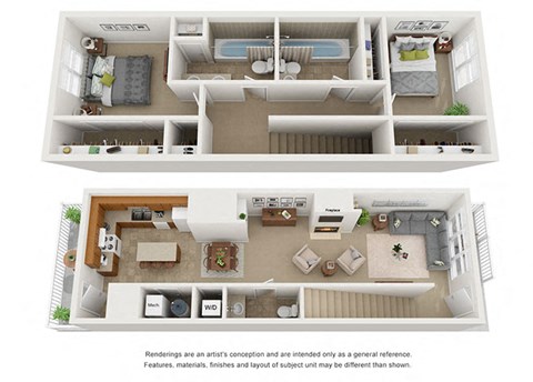 2 bedroom 2 bathroom floor plan at Villages at Curtis Park in Denver, Colorado