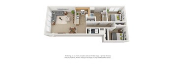 2 bedroom 1 bathroom floor plan at Villages at Curtis Park in Denver, Colorado