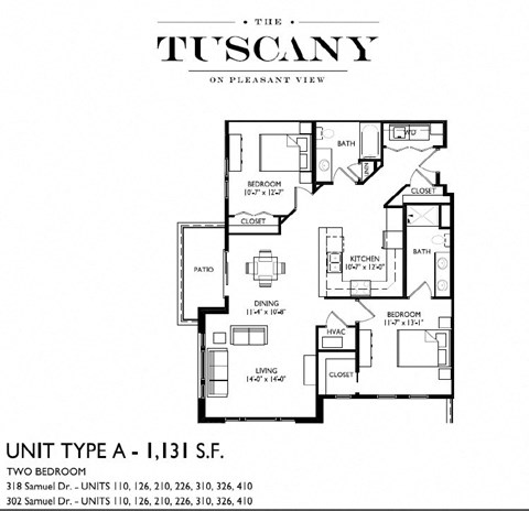 Unit A Floor Plan at The Tuscany on Pleasant View, Madison, WI, 53717