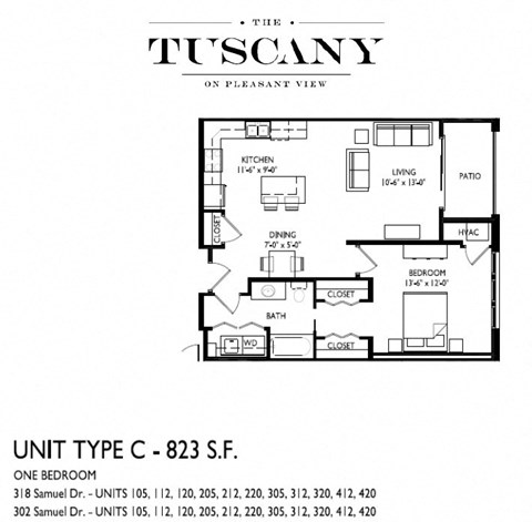 Unit C Floor Plan at The Tuscany on Pleasant View, Madison, 53717