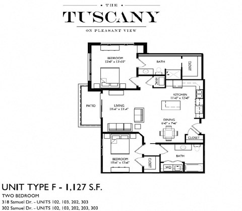 Unit F Floor Plan at The Tuscany on Pleasant View, Wisconsin