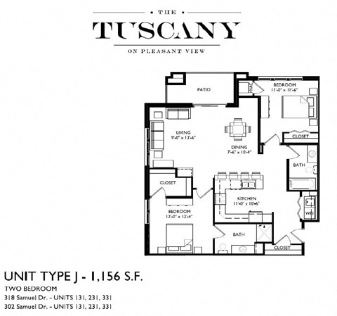 Unit J Floor Plan at The Tuscany on Pleasant View, Madison, WI