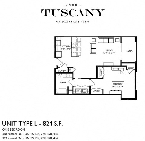 Unit L Floor Plan at The Tuscany on Pleasant View, Madison