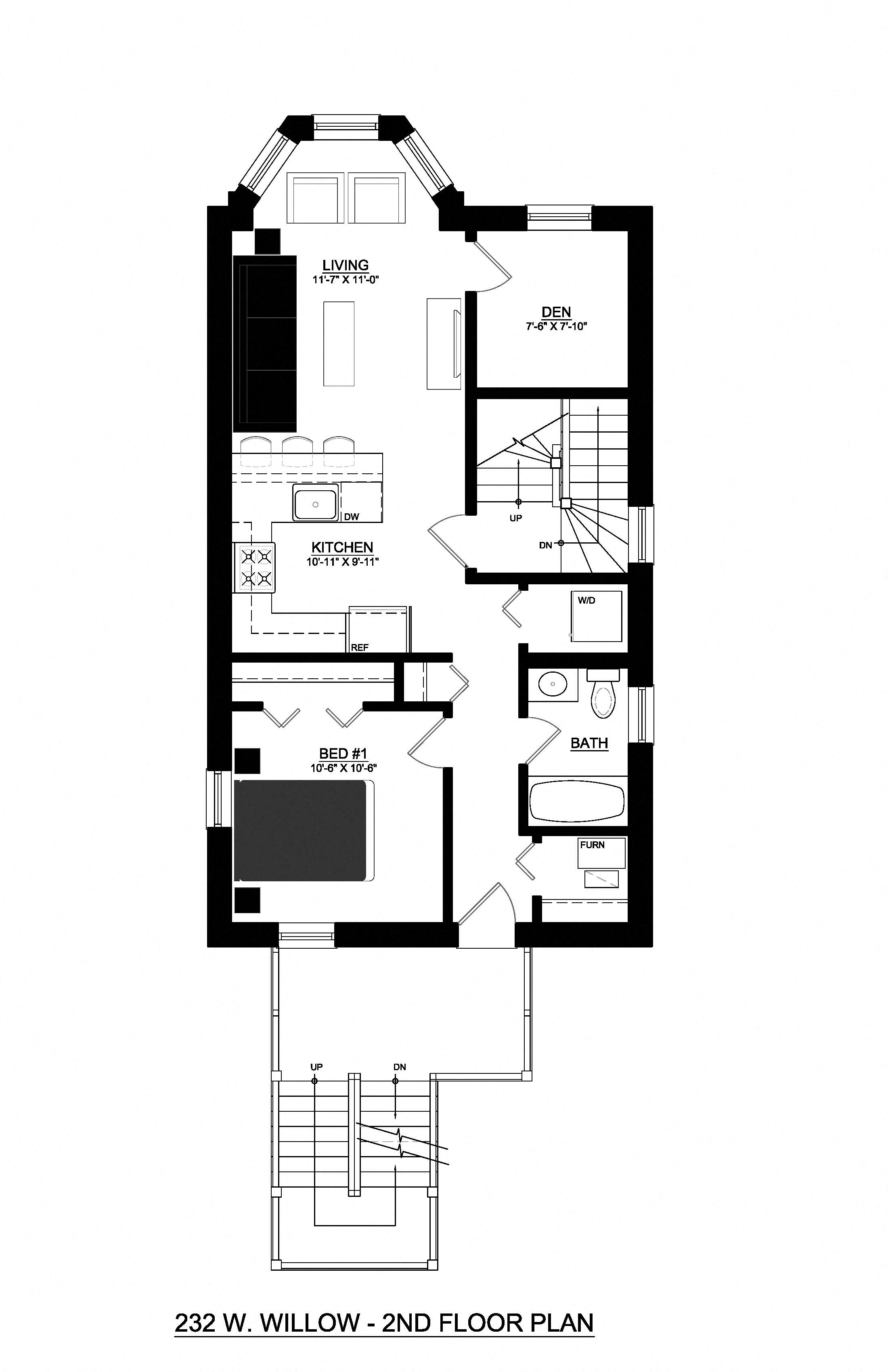 232 Willow 1 Bedroom Floor Plan