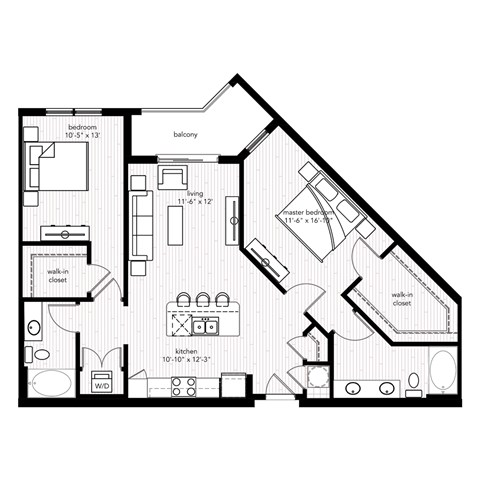 The Monaco floor plan at Crystal Riviyera Apartments