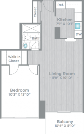 1 Bed 2 Bath_670E