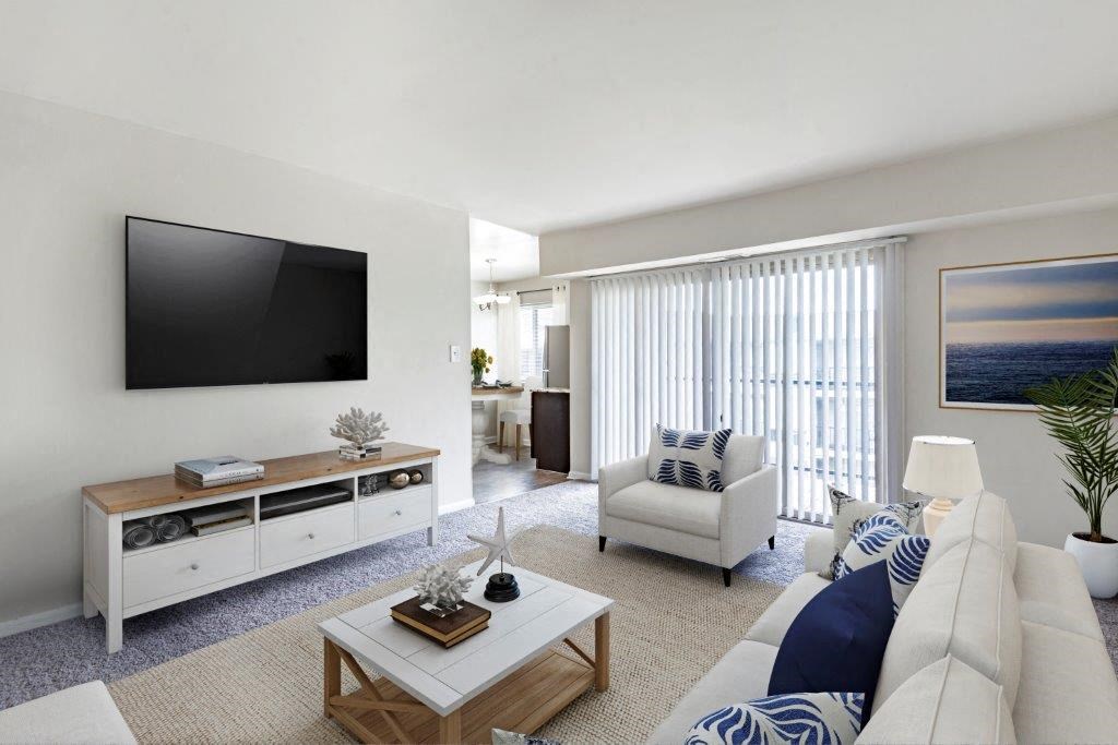 a living room with a couch and a television