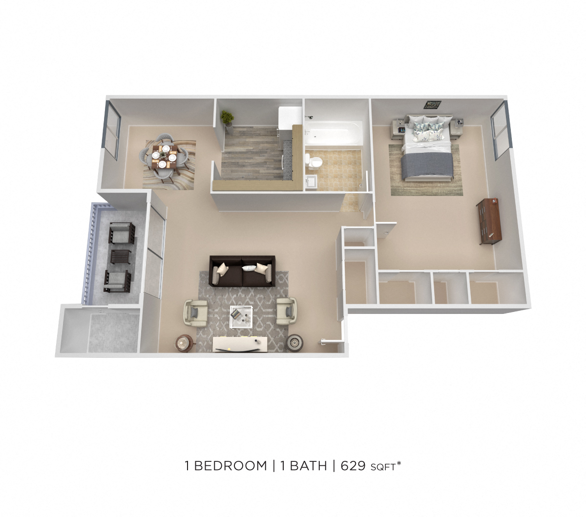 One Bedroom - 629 sqft