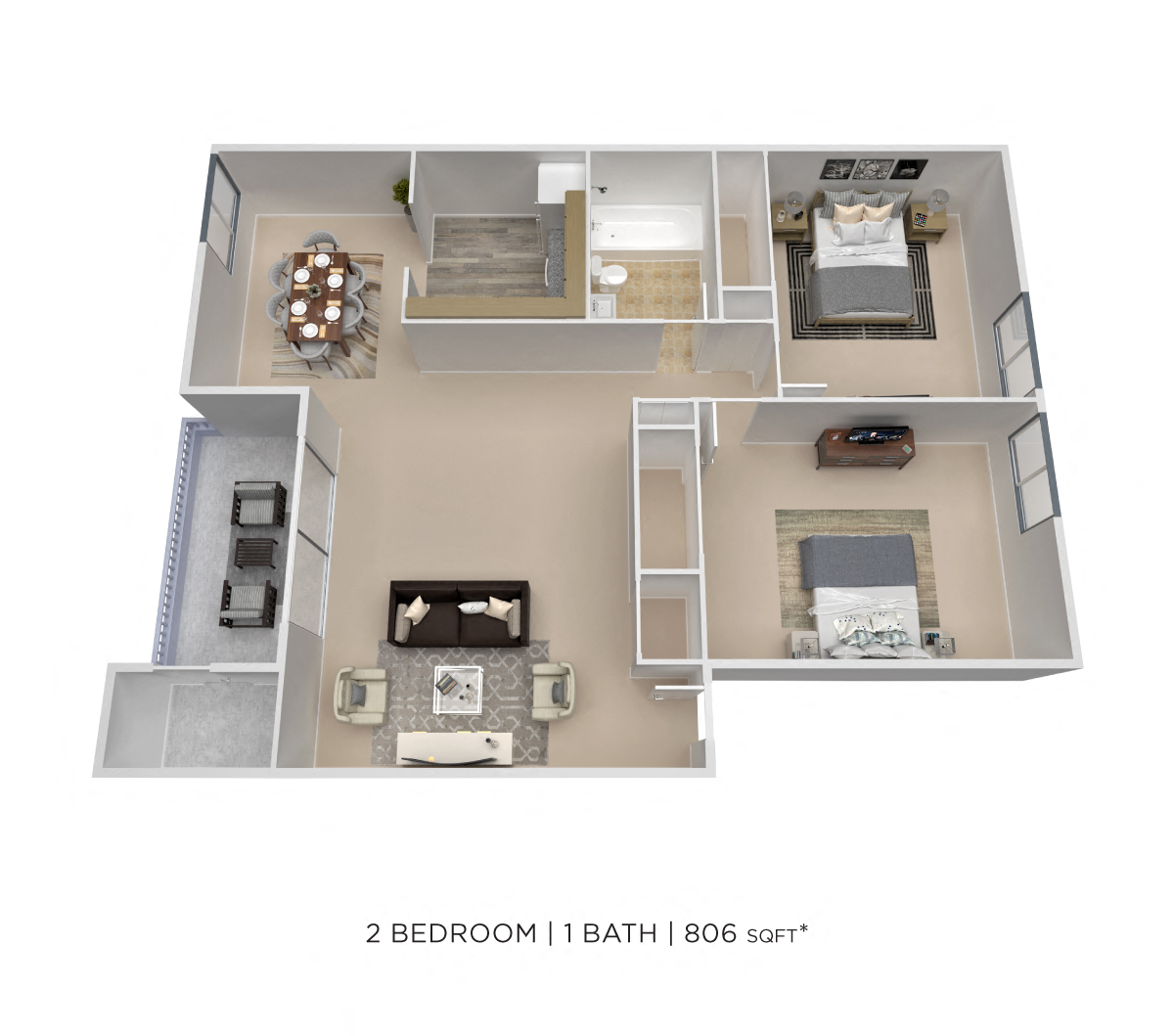 Two Bedroom - 806 sqft
