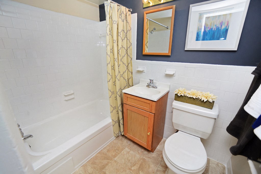 a bathroom with a toilet and a tub and a sink