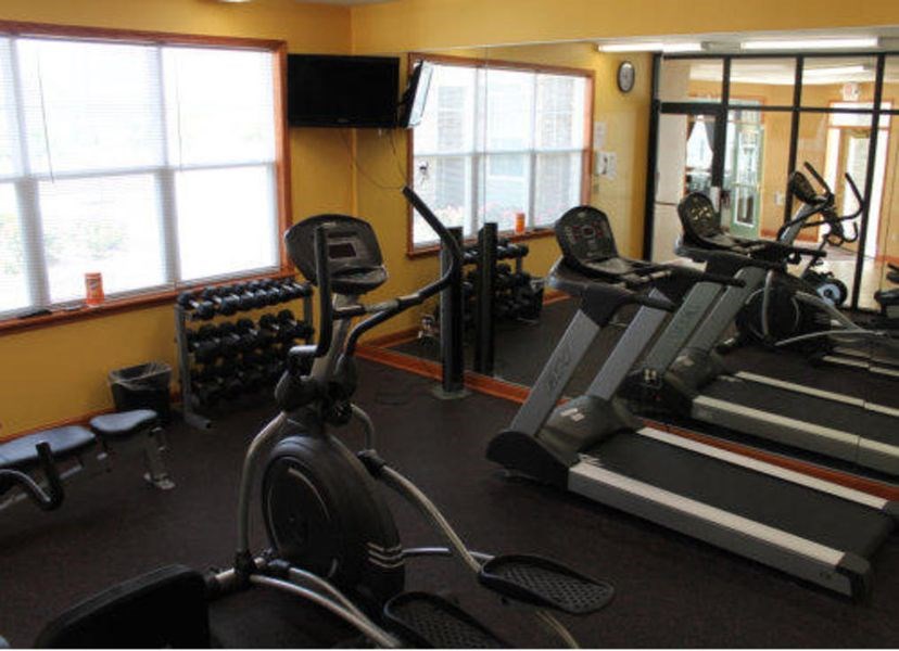 a gym with a lot of exercise equipment in it