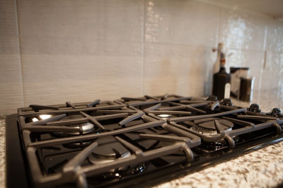 a stove top in a kitchen