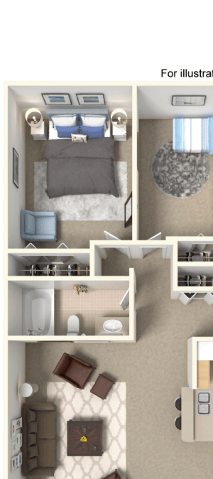 two bedroom one bath 960 square feet floor plan
