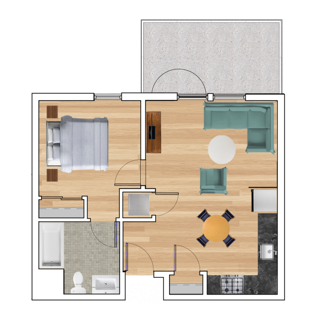 1 Bedroom C Floorplan at Block C, San Marcos, 92078