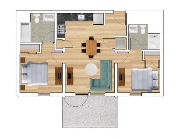 2 Bedroom A Floorplan at Block C
