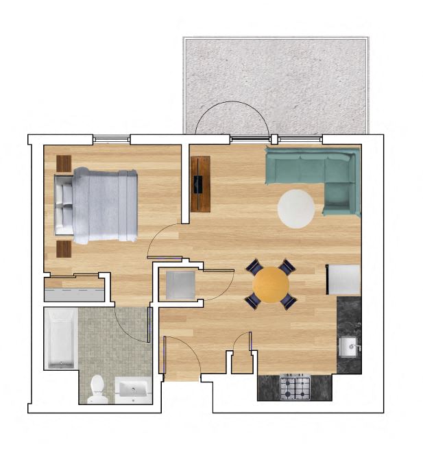 1 Bedroom B Floorplan at Block C