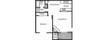 Acorn - 1 Bedroom 1 Bath Floor Plan Layout - 644 Square Feet