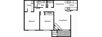 Sapling - 2 Bedroom 1 Bath Floor Plan Layout - 843 Square Feet