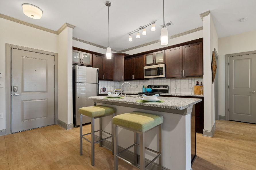 Home Interior Highlight Modern Kitchen with Stainless Steel Appliances and Granite Countertops