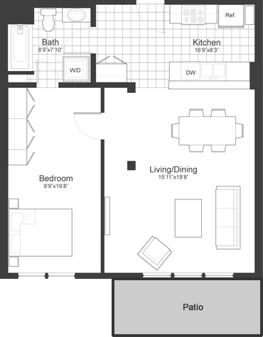 1 Bedroom 1 Bathroom Floor Plan at Park87, Cambridge, Massachusetts, 02138