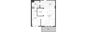 1 Bedroom Plus Floor Plan at Park87, Cambridge, MA 02138