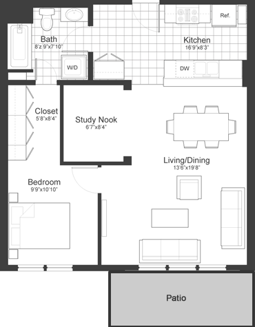 1 Bedroom Plus Floor Plan at Park87, Cambridge, MA 02138