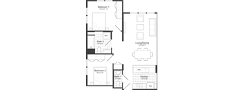 2 Bedroom 1.5 Bathroom Floor Plan at Park87, Cambridge, MA 02138