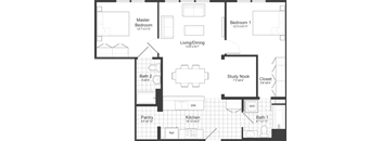 2 Bedroom Plus Floor Plan at Park87, Cambridge, Massachusetts 02138