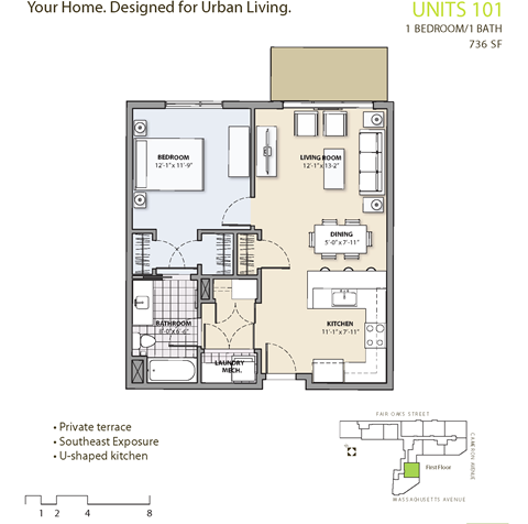 1 bedroom 1 bathroom floor plan at 7 Cameron, Massachusetts