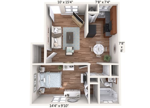 1 Bedroom Floor Plan at Oakview Apartments, Coram, New York