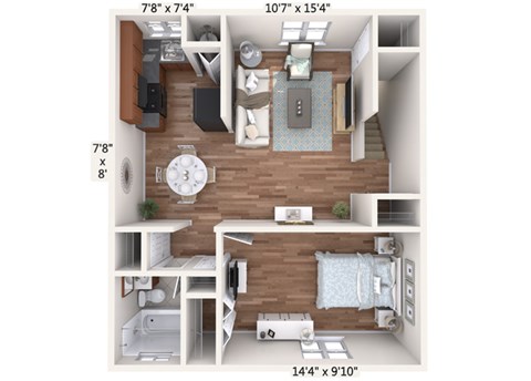 1 Bedroom Upper Floor Plan at Oakview Apartments, Coram, 11727