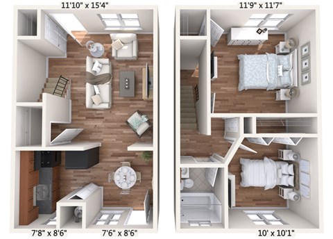 2 Bedroom Floor Plan at Oakview Apartments, Coram