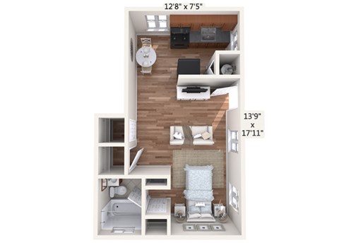 Studio Floor Plan at Oakview Apartments, Coram, New York