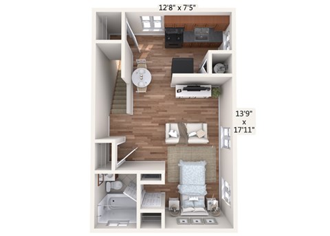 Studio Upper Floor Plan at Oakview Apartments, Coram, 11727