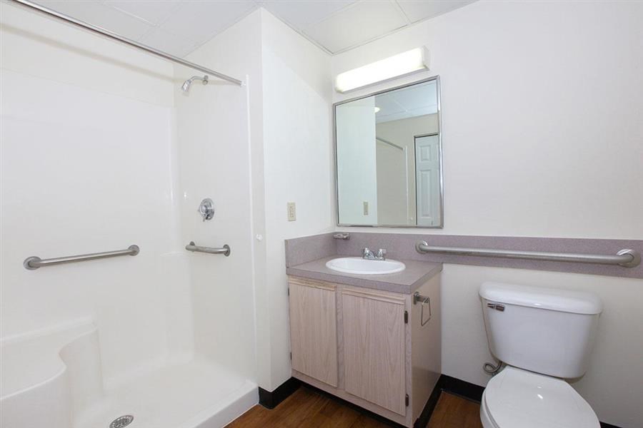 a bathroom with a toilet sink and a mirror
