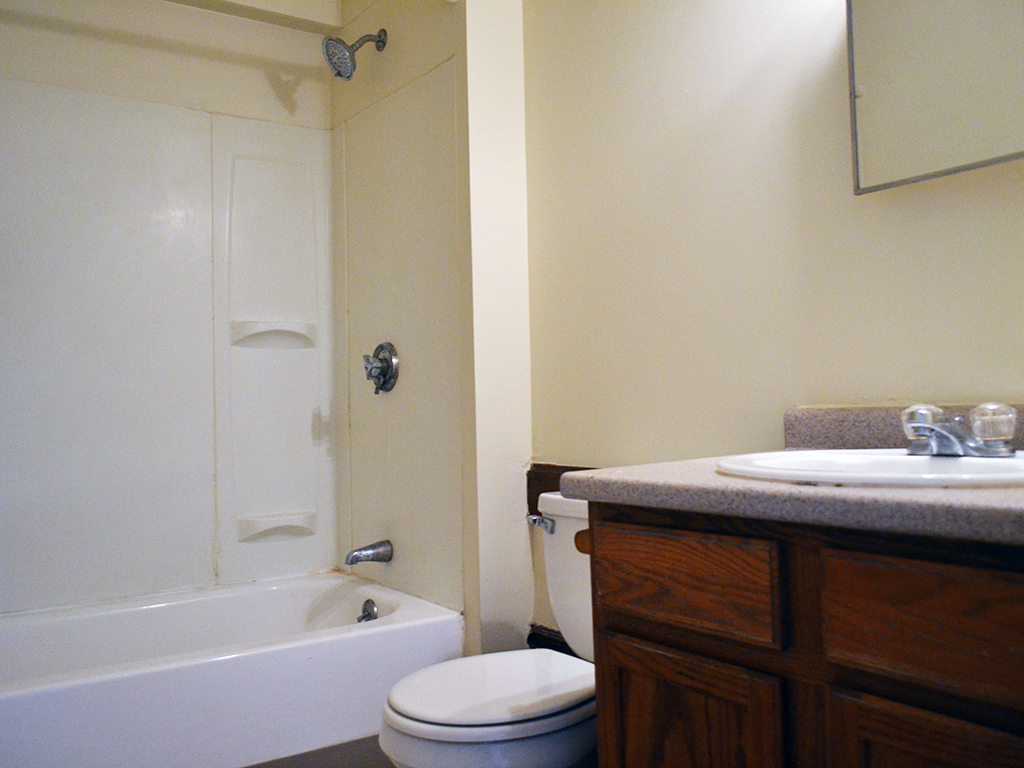 a bathroom with a sink toilet and a bath tub