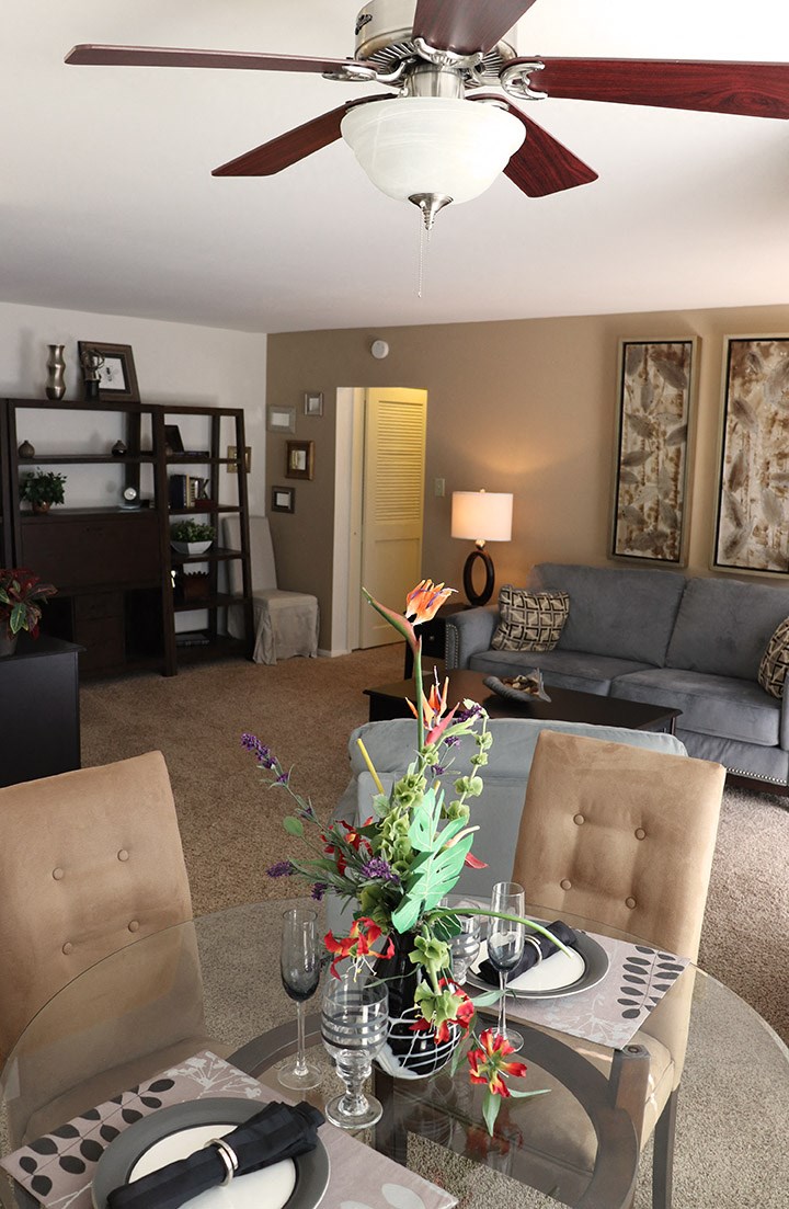 a view of the living room from the dining room