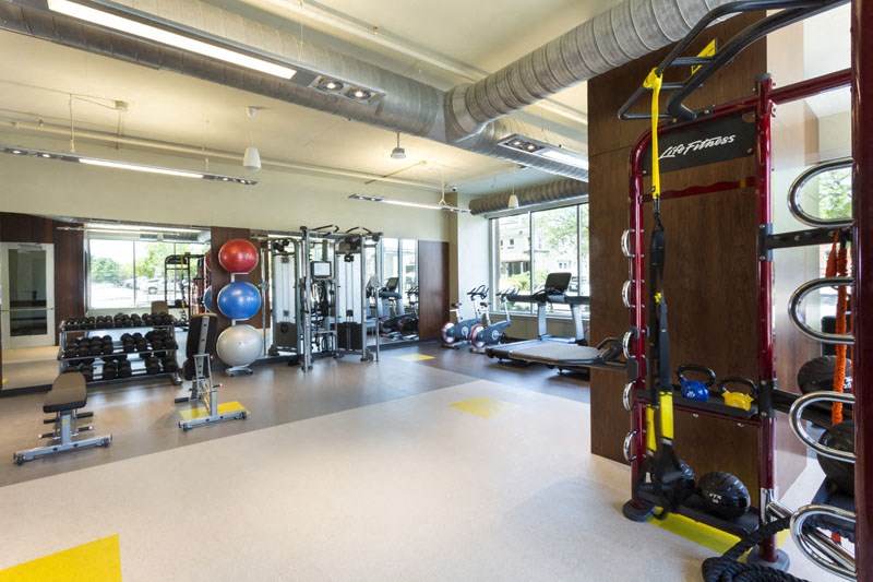 the gym is equipped with weights and cardio equipment
