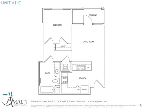 Amalfi Milpitas CA 1 Bedroom A1-C Sq Ft 583