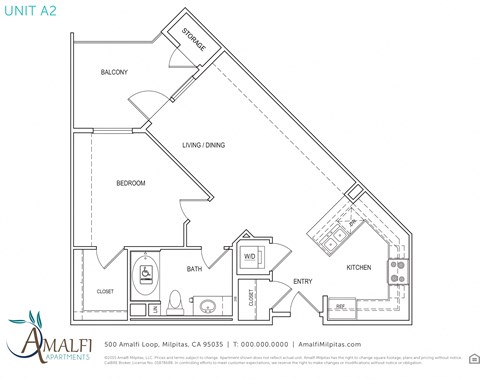 Amalfi Milpitas CA 1 Bedroom A2 Sq Ft 708