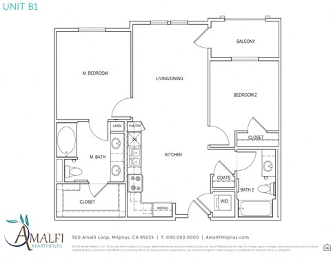 Amalfi Milpitas CA 2 Bedroom B1 Sq Ft 915