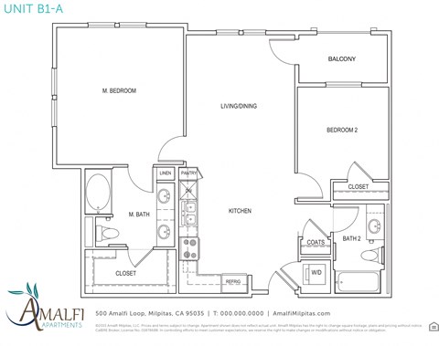 Amalfi Milpitas CA 2 Bedroom B1-A Sq Ft 1039