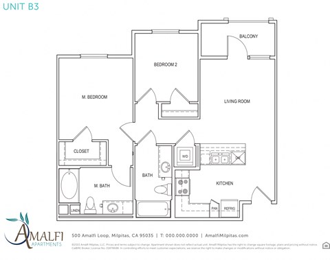 Amalfi Milpitas CA 2 Bedroom B3 Sq Ft 829