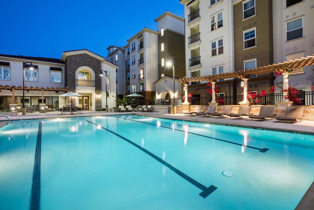 Amalfi Milpitas CA pool nighttime